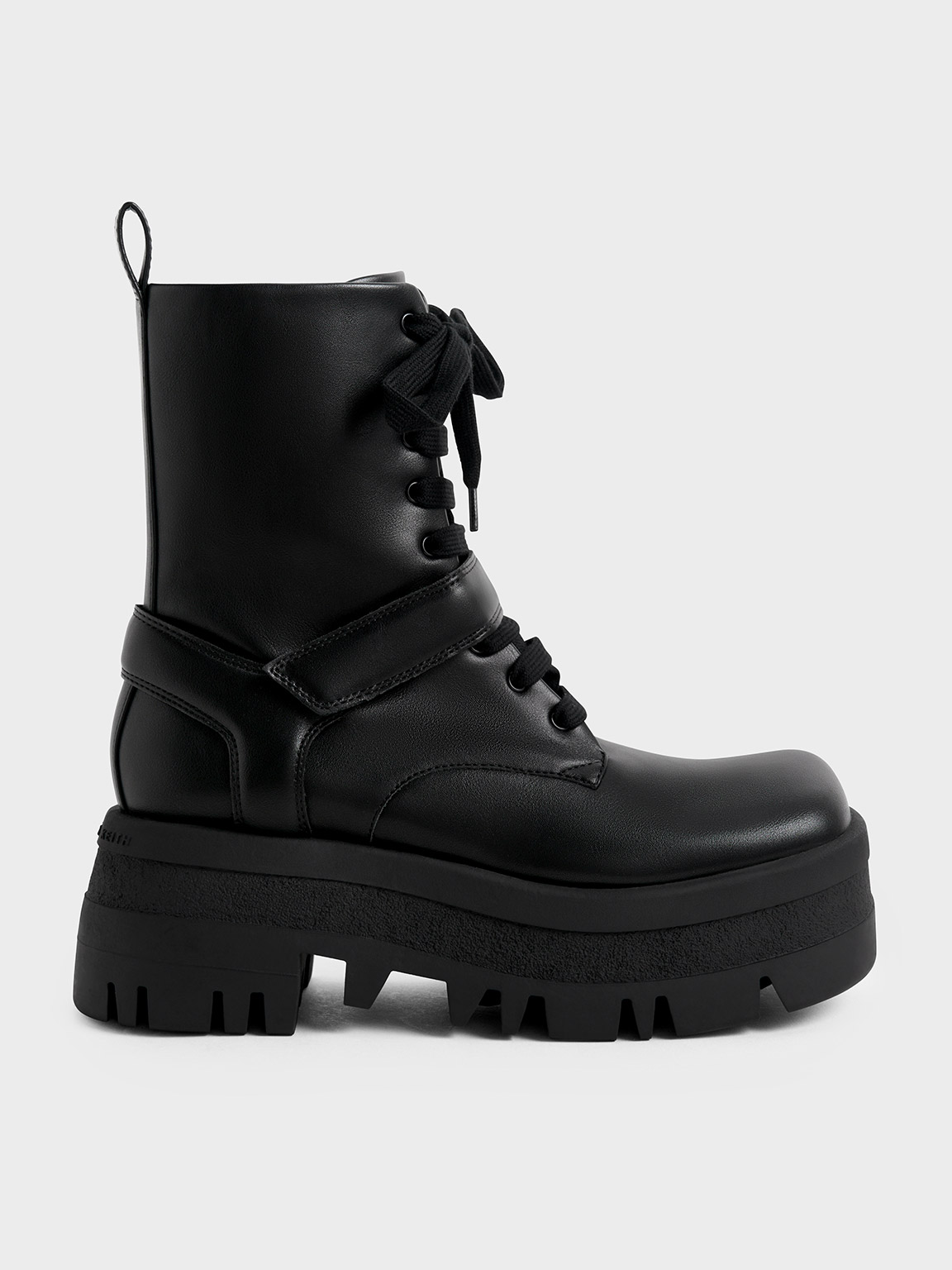 Black Rainier Belted Lace-Up Boots | CHARLES &amp; KEITH