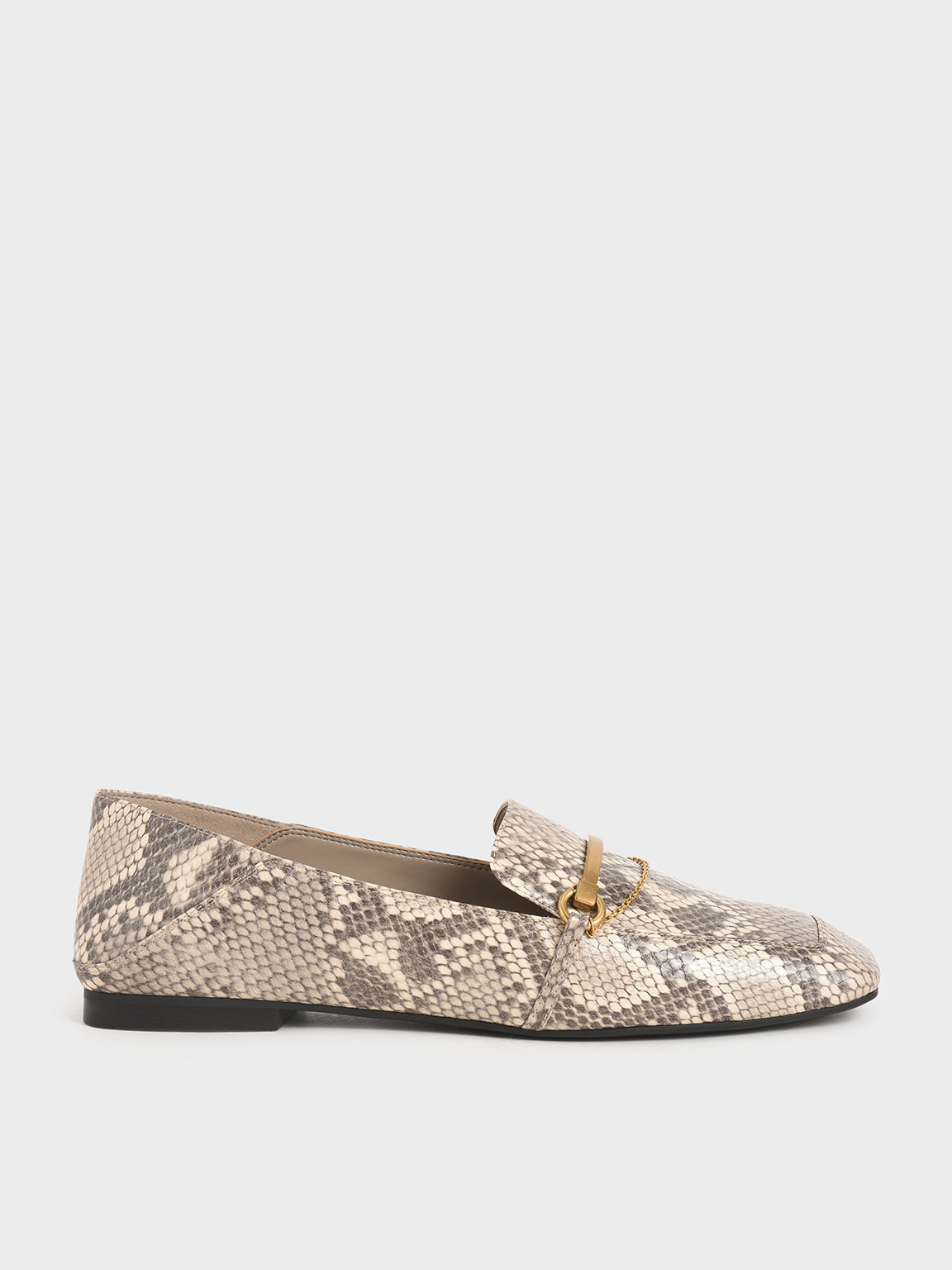 Snake Print Metallic Accent Loafers