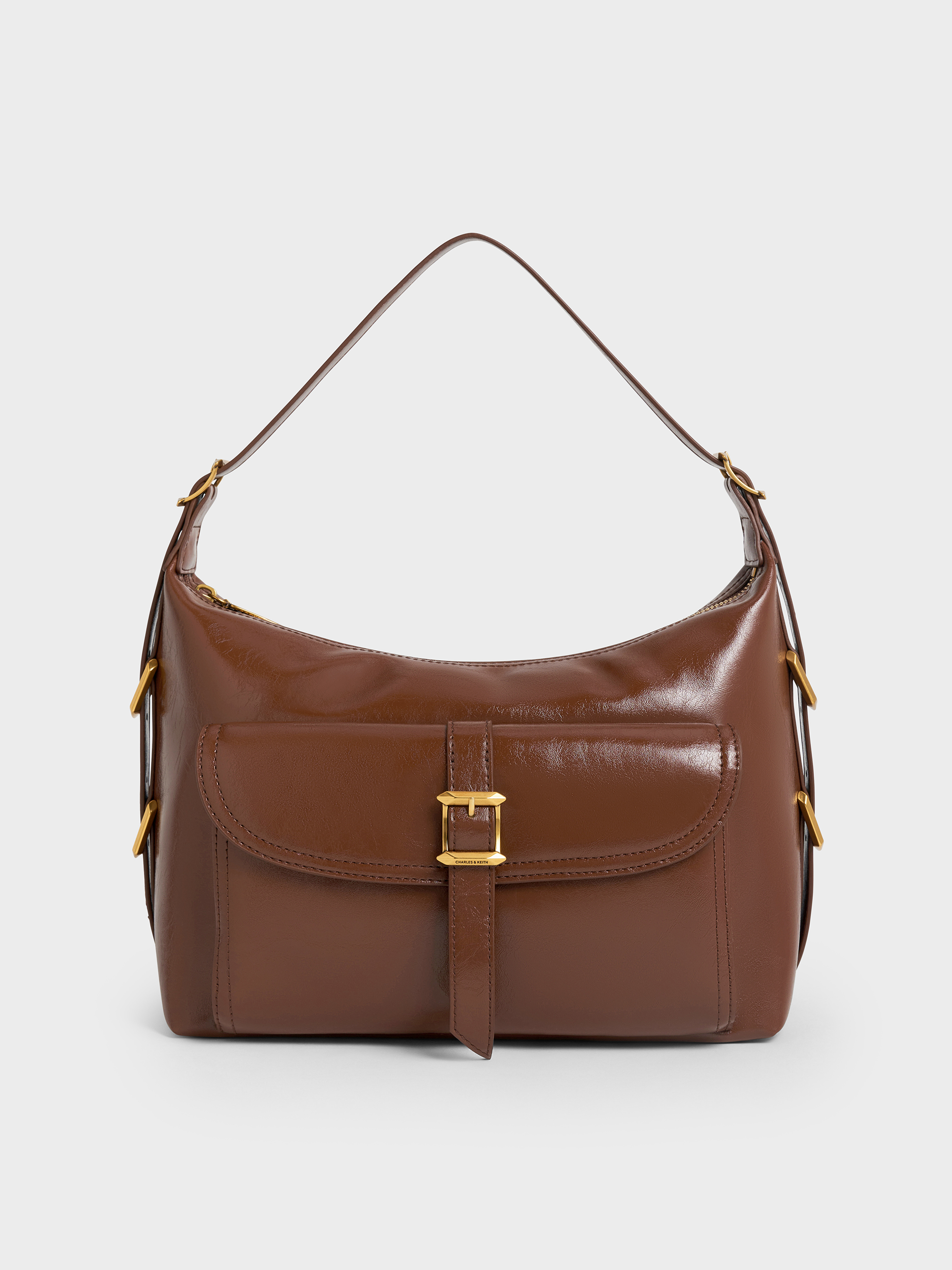 Dark Brown Bryna Belted Hobo Bag - Dark Brown - Sale - CHARLES