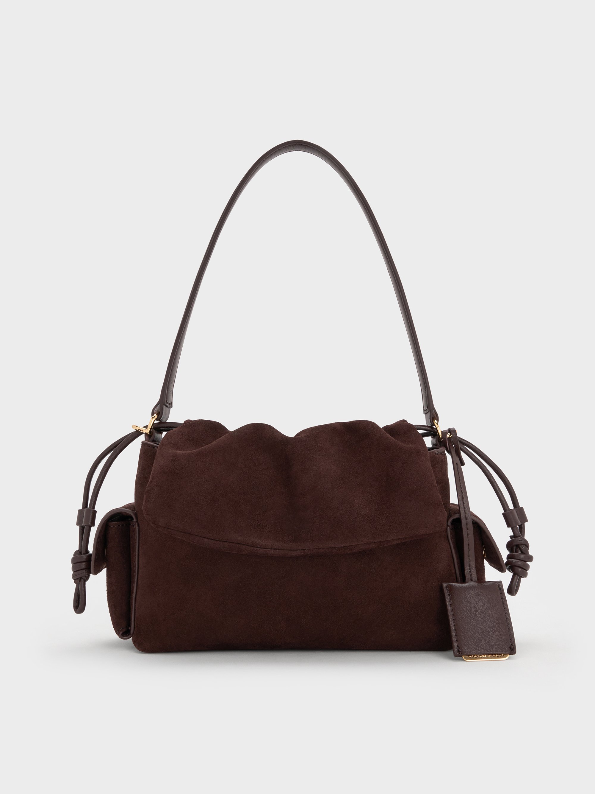 Khai Handtasche aus recyceltem Wildleder mit geraffter Klappe
