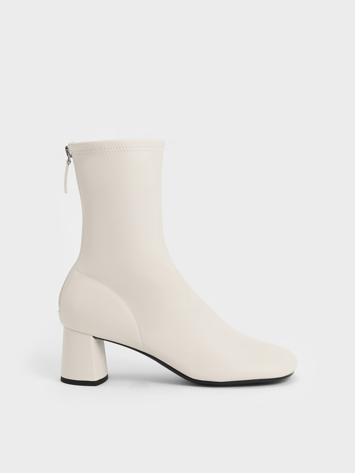 Chalk Round-Toe Zip-Up Ankle Boots | CHARLES & KEITH