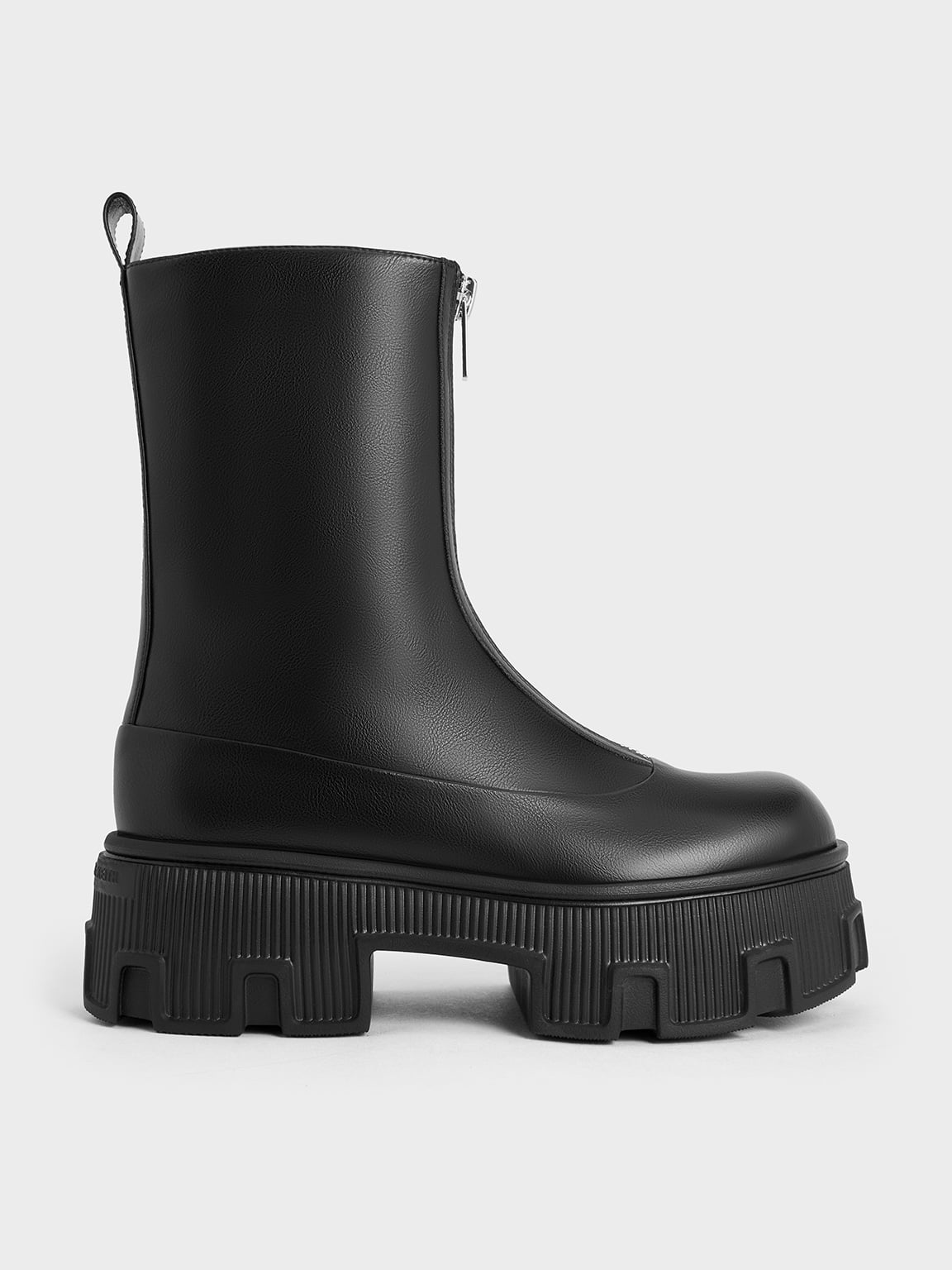 Zip-Up Platform Calf Boots - Schwarz - CHARLES & KEITH DE