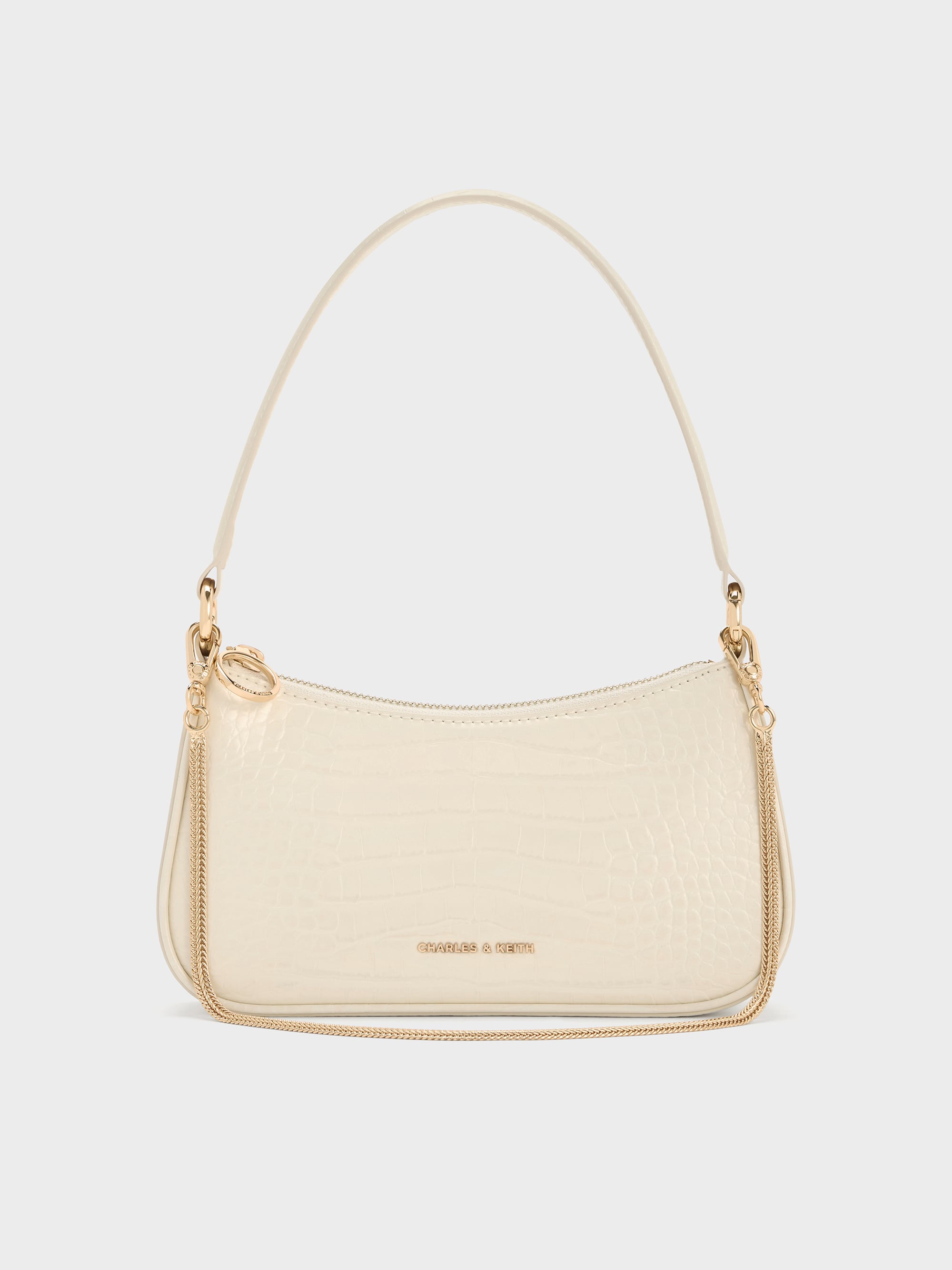 Cream Croco Elspeth Croc-Effect Chain-Link Shoulder Bag - Cream