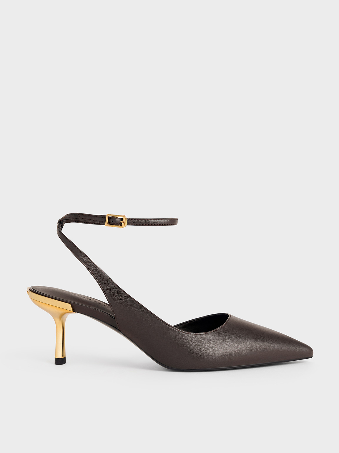 Dark Brown Metallic-Heel Ankle-Strap D 