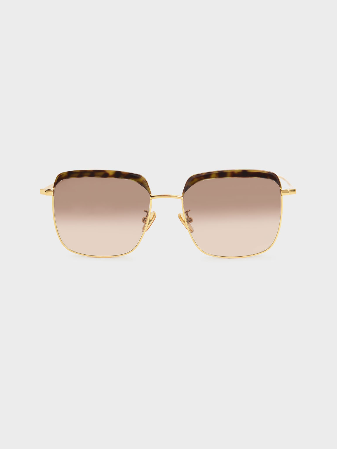 Thin Metal Frame Square Tortoiseshell Sunglasses