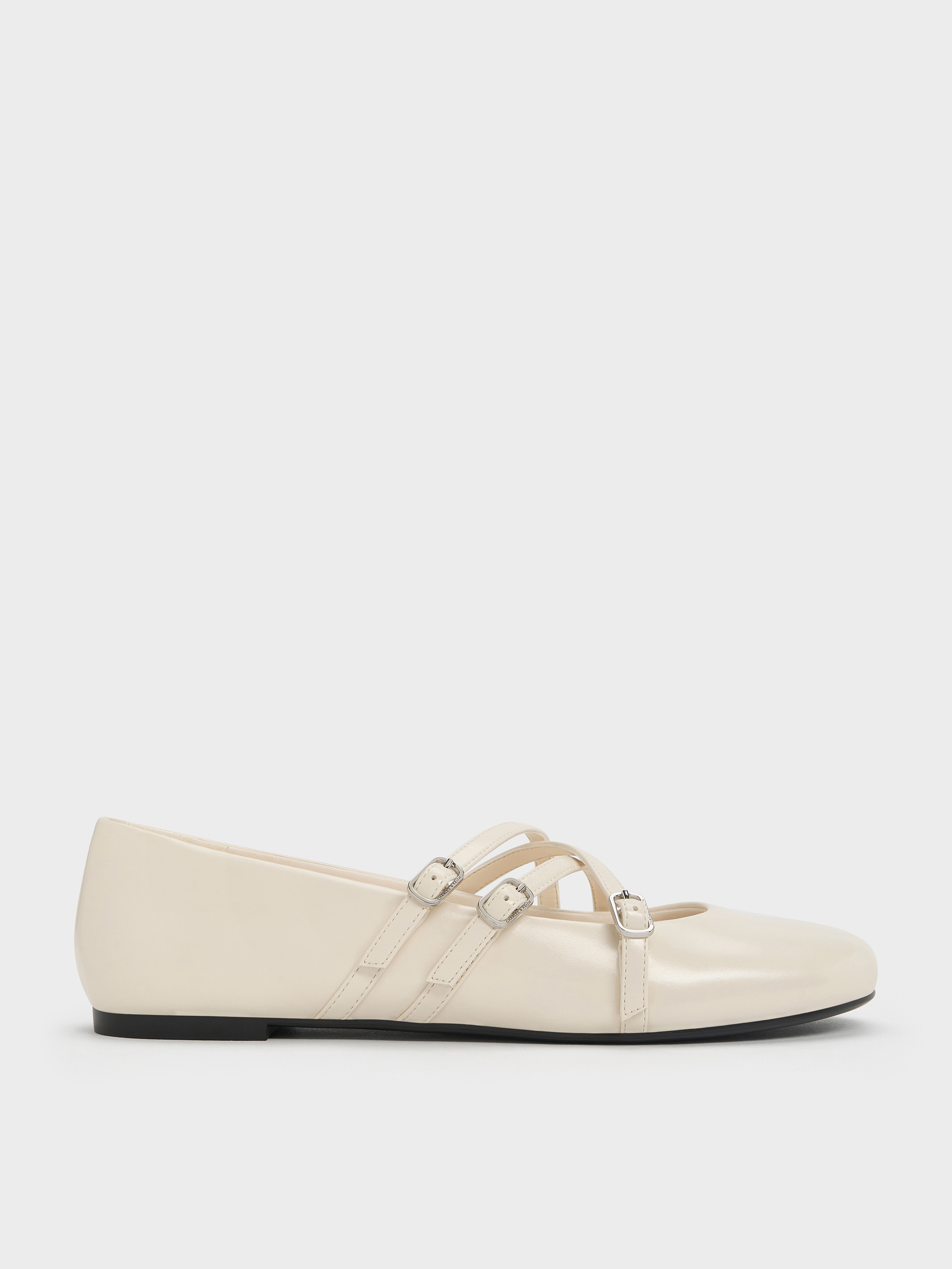 Chalk Triple-Strap Mary Jane Flats - Chalk - CHARLES & KEITH DE