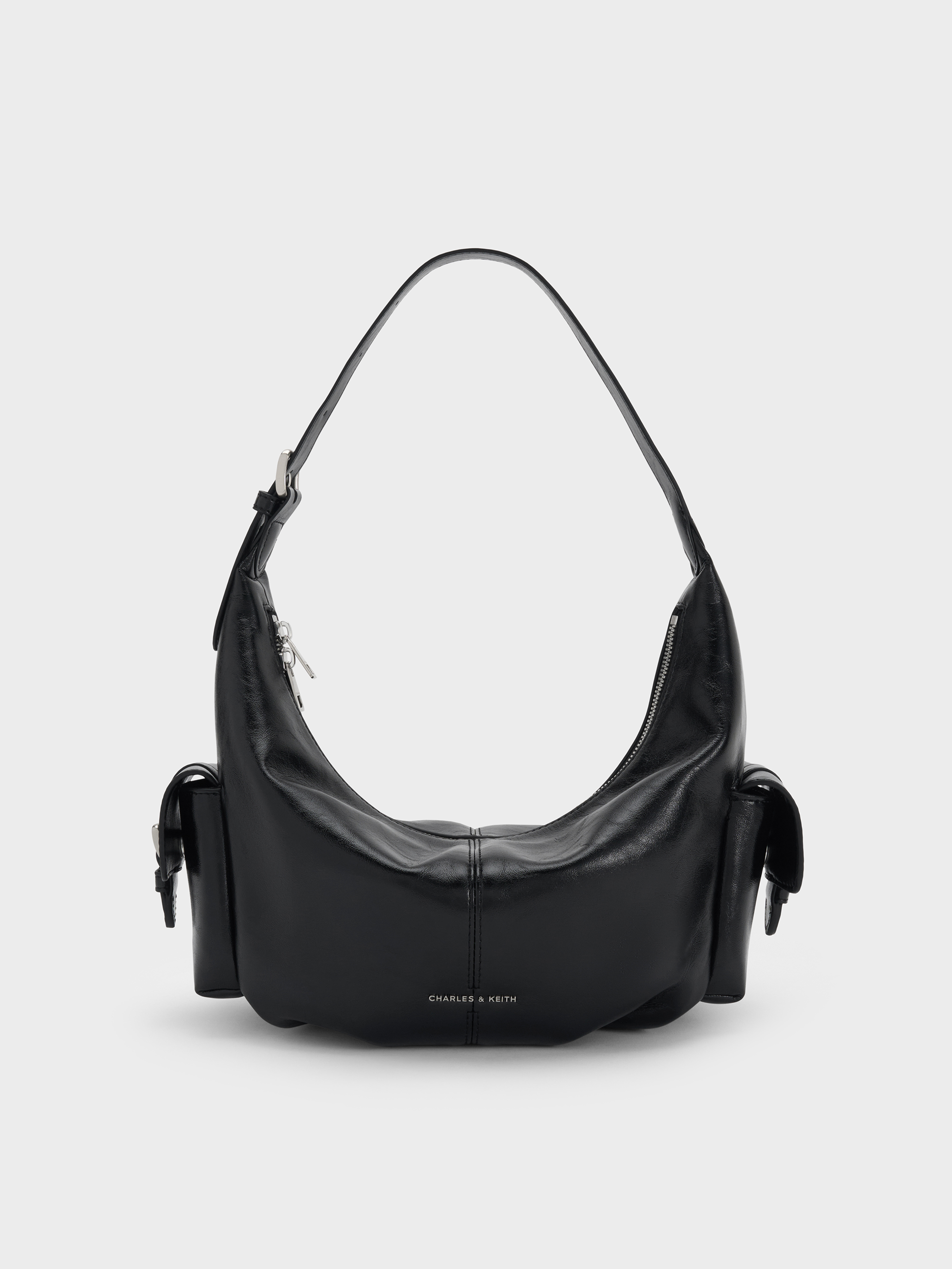 Noir Bessie Side-Pocket Hobo Bag - Noir - Bags - CHARLES & KEITH FR