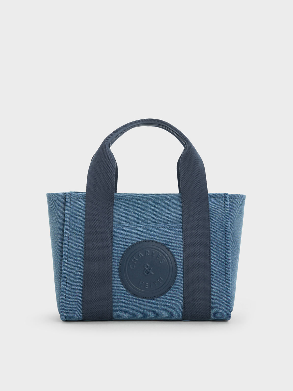 Blue Denim Contrast-Trim Tote Bag - CHARLES & KEITH GR