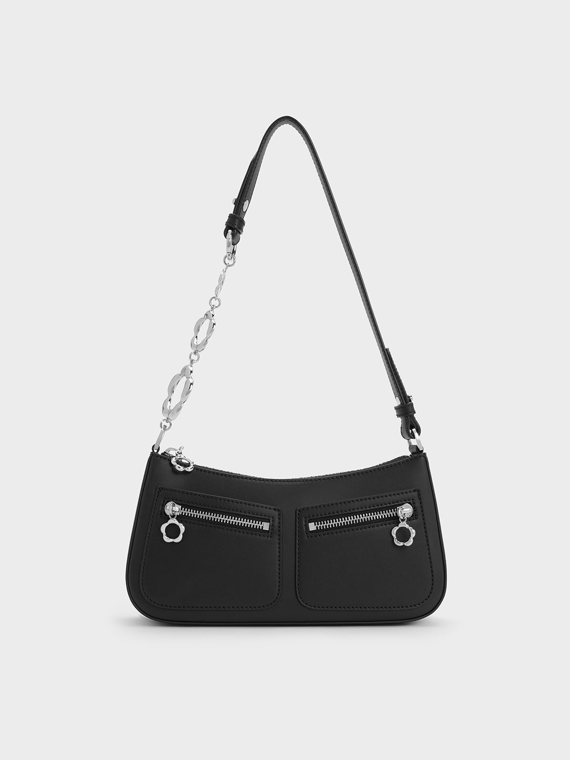 Black FlowerEmbellished Shoulder Bag CHARLES & KEITH PL