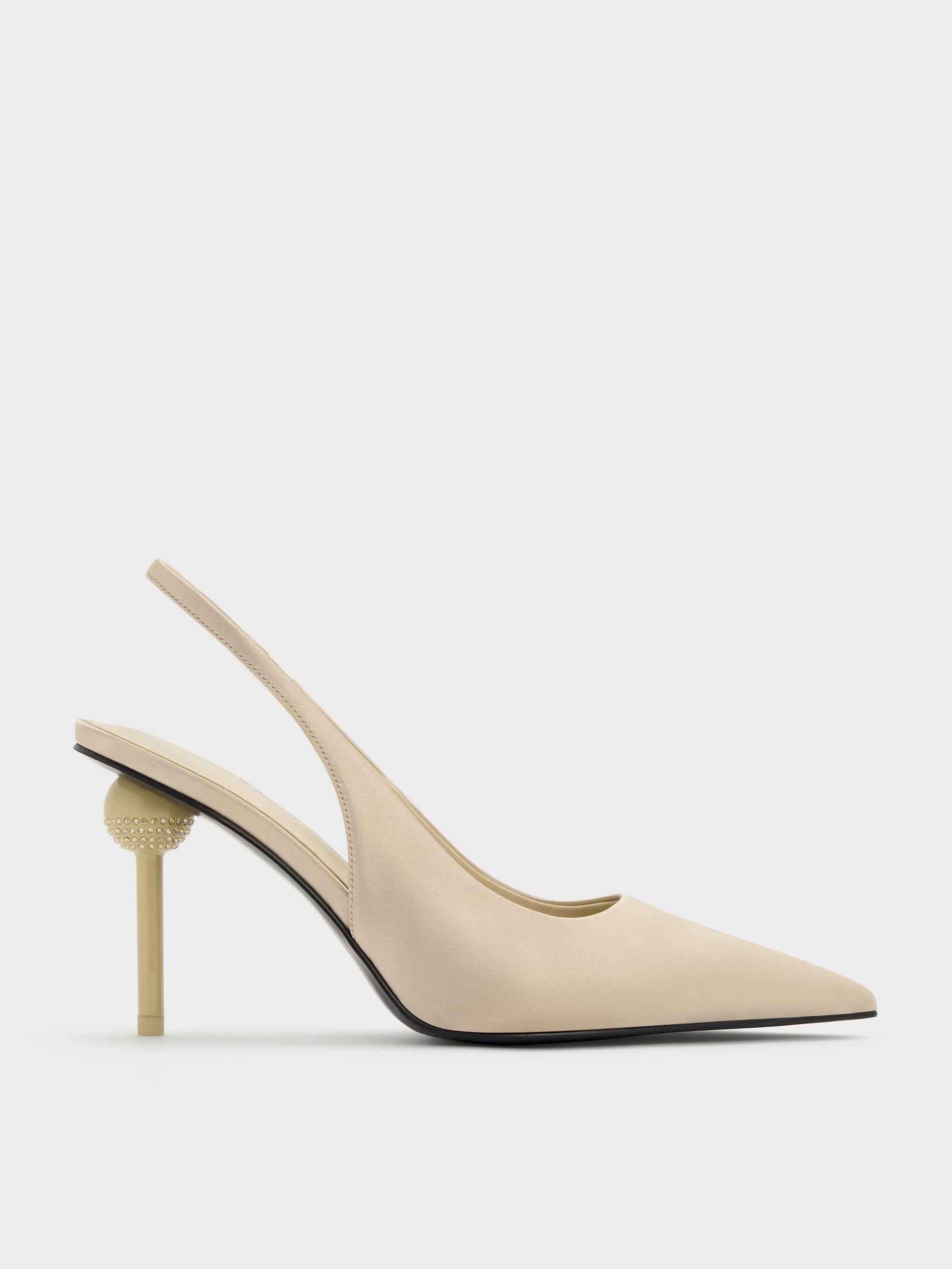 Charles & Keith - Escarpins pointus en satin à bride arrière et à talon rond ornés de strass - Charles & Keith - Modalova