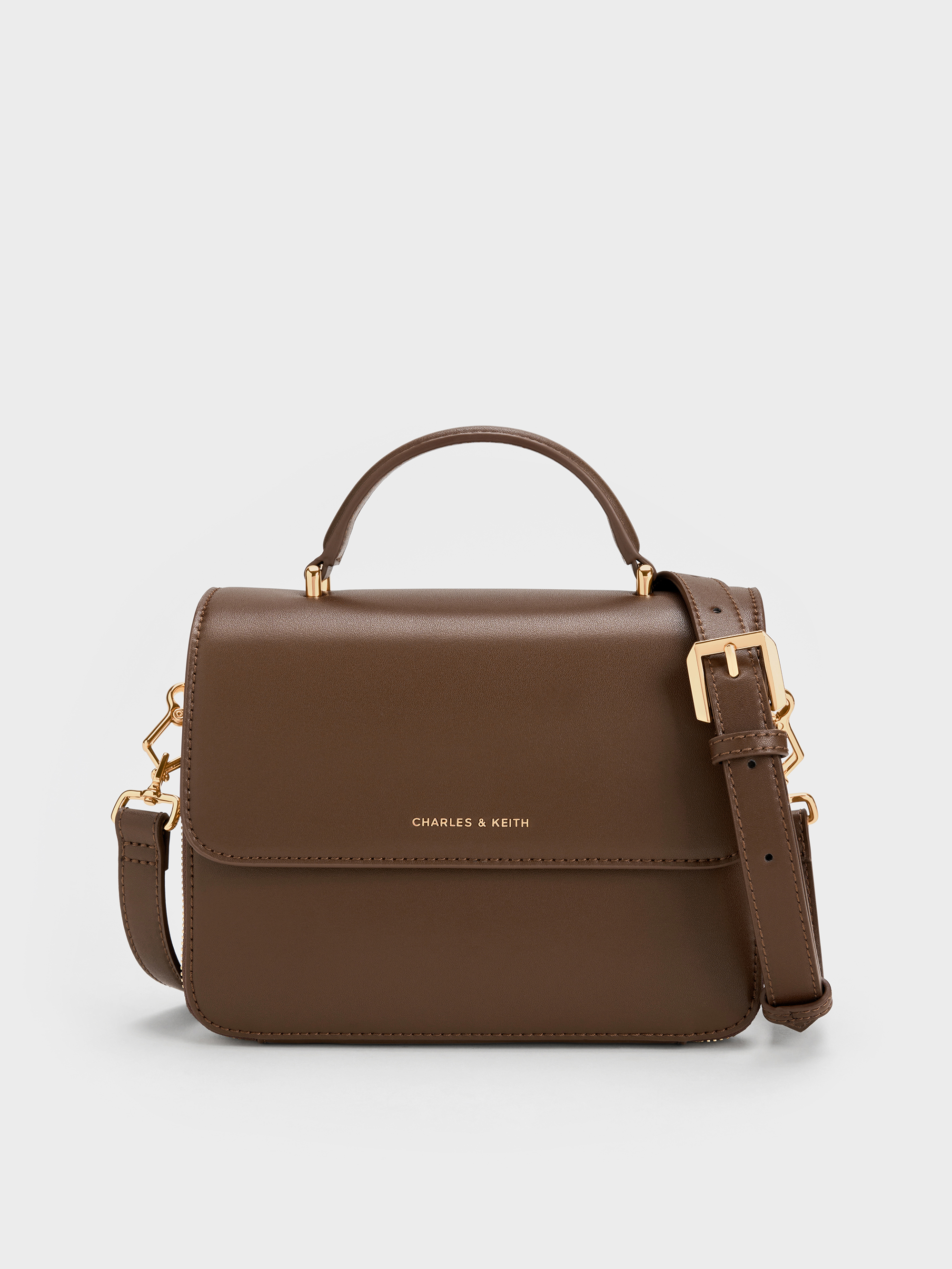 Dark Brown Octavia Front Flap Top Handle Bag - Dark Brown - Bags