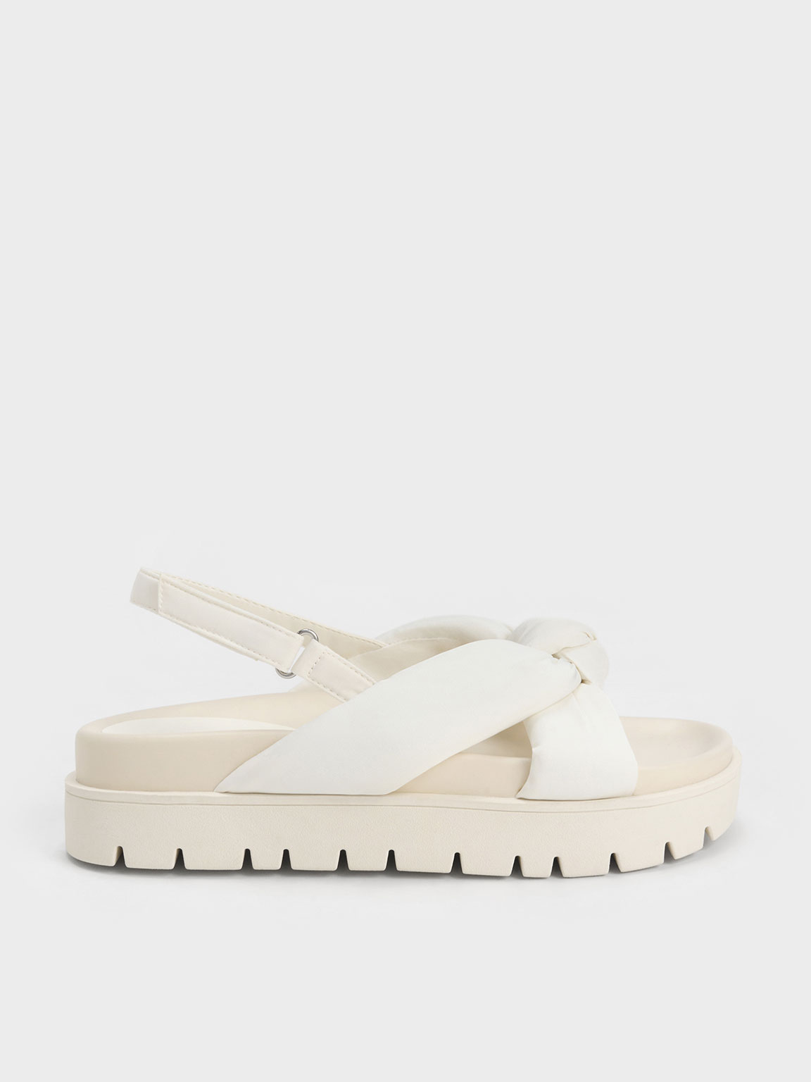 White Nylon Knotted Flatform Sandals - CHARLES & KEITH DE