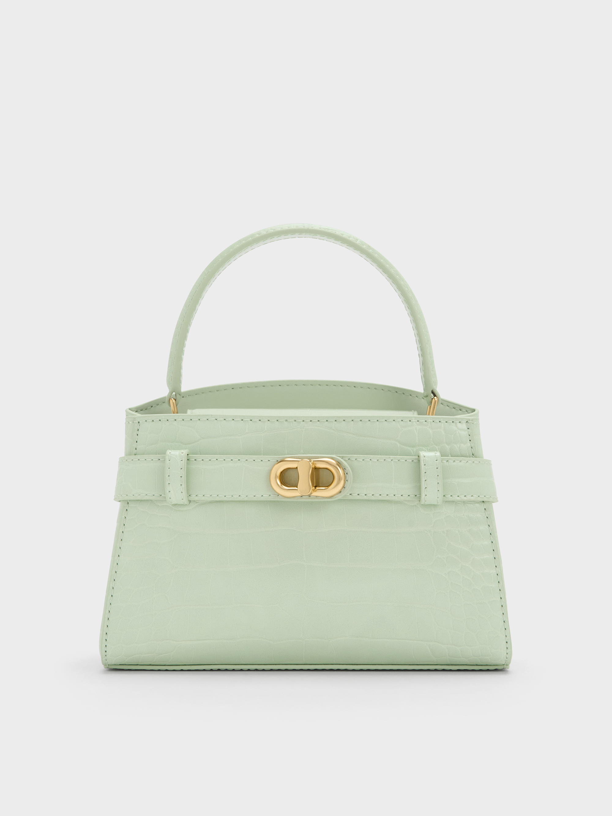 Mint Green Aubrielle Croc-Effect Belted Top Handle Bag - Mint
