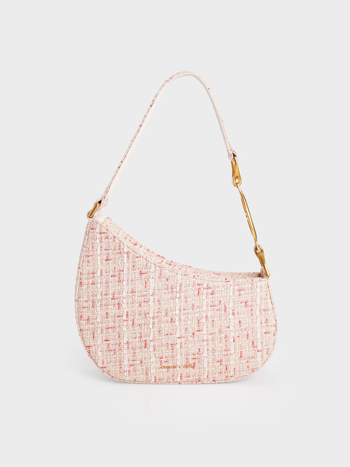 Cream Tweed Asymmetrical Shoulder Bag | CHARLES & KEITH