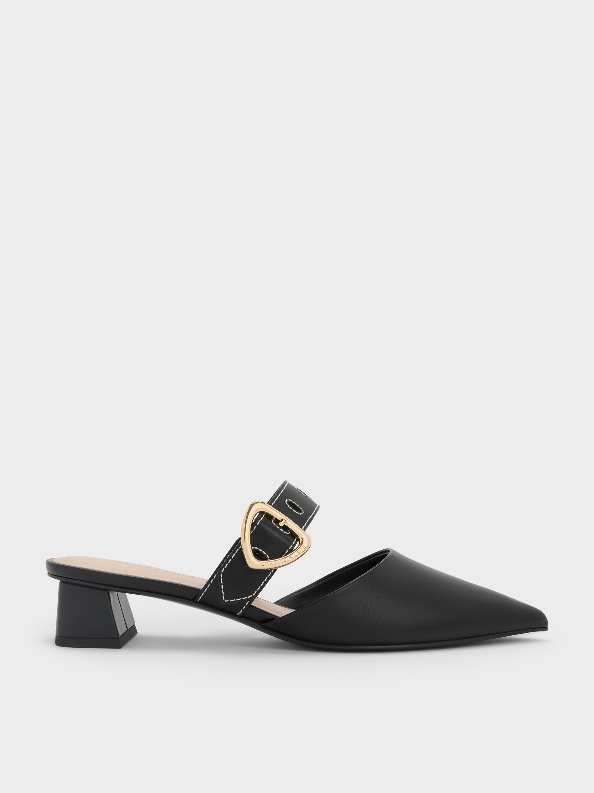 【Herlipto】Square Buckle Mules Moschino decorative-buckle Mules | Black | FARFETCH