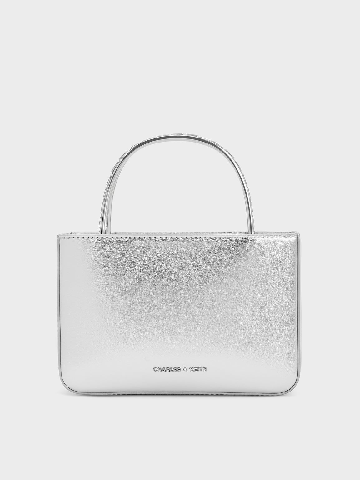 Bolso de raso con asa superior con cadena y adornos de cristal en tono ...