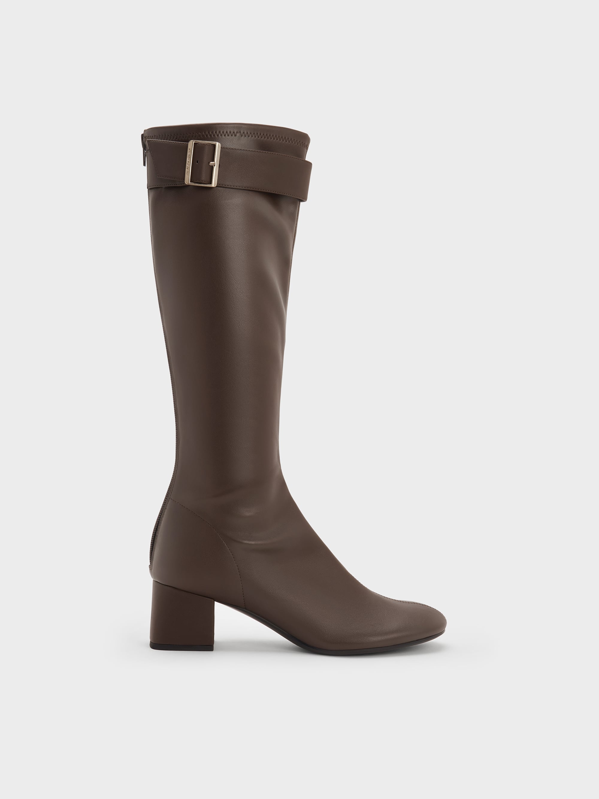 Dark Brown Gerry Buckled Knee-High Boots - Dark Brown - CHARLES