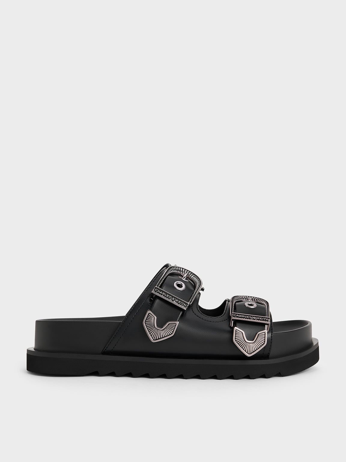 Black Kirke Buckled Double-Strap Sandals - Black - Sale - CHARLES