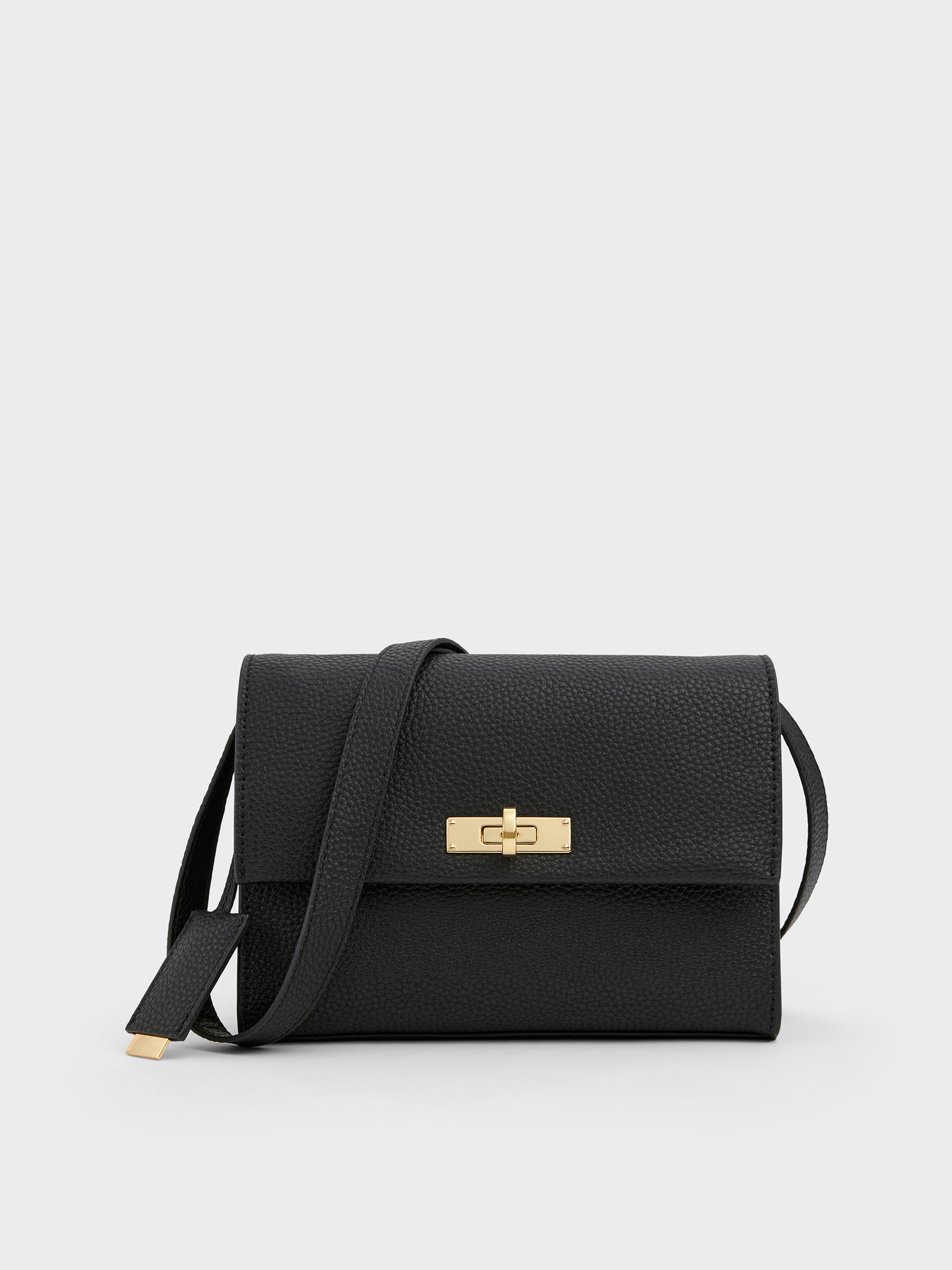 Black Chance Turn-Lock Crossbody Bag - Black - CHARLES & KEITH DK