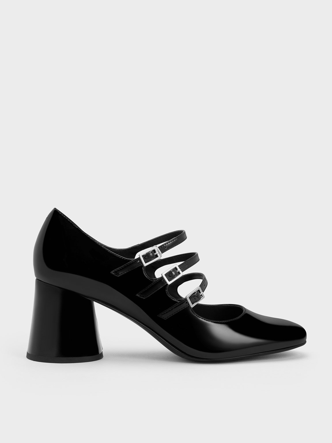 Black Buckled Cylindrical Heel Mary Janes | CHARLES & KEITH