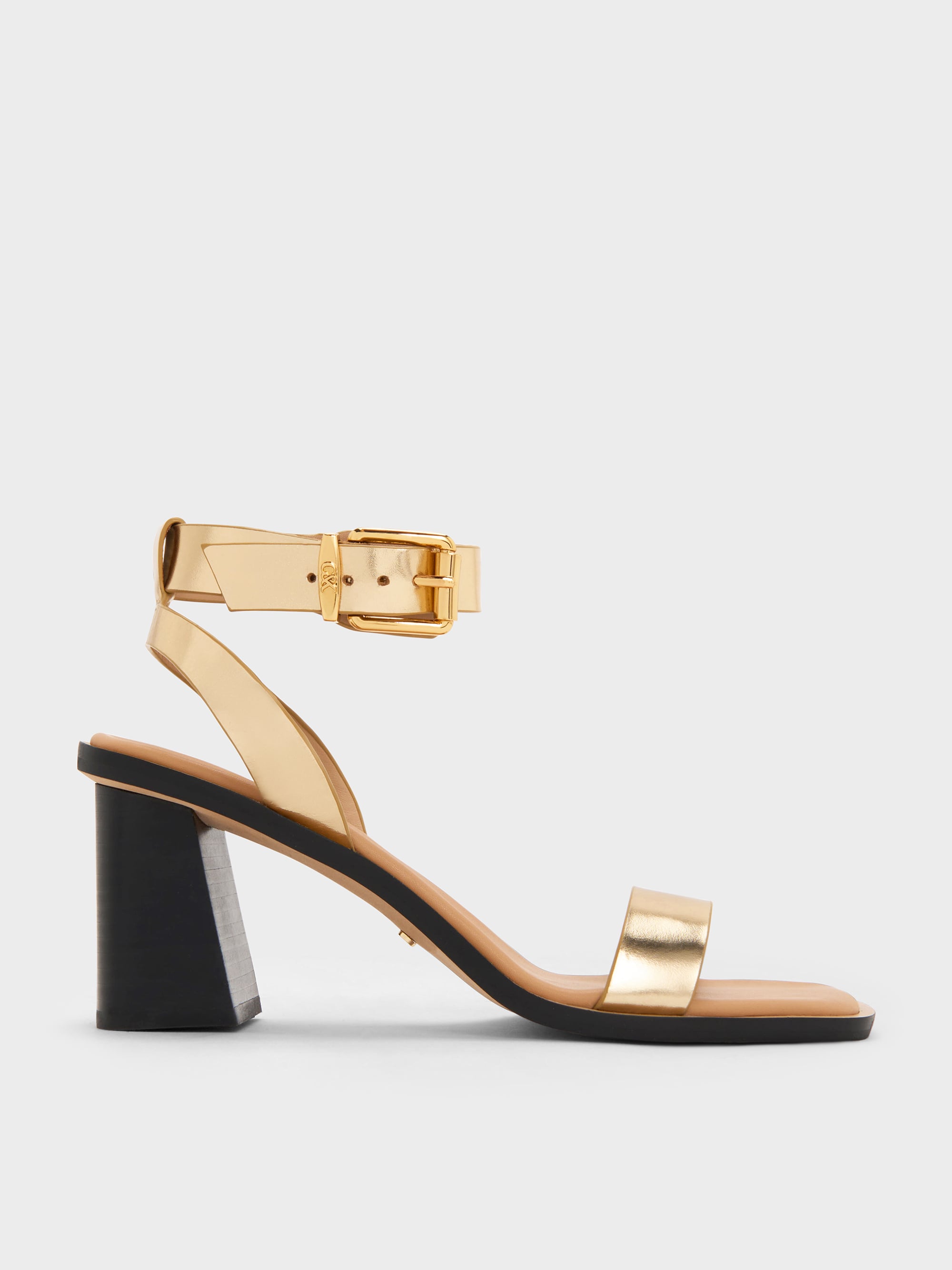 Charles & Keith - Sandales en cuir métallisées à talon carré et bride de cheville - Charles & Keith - Modalova