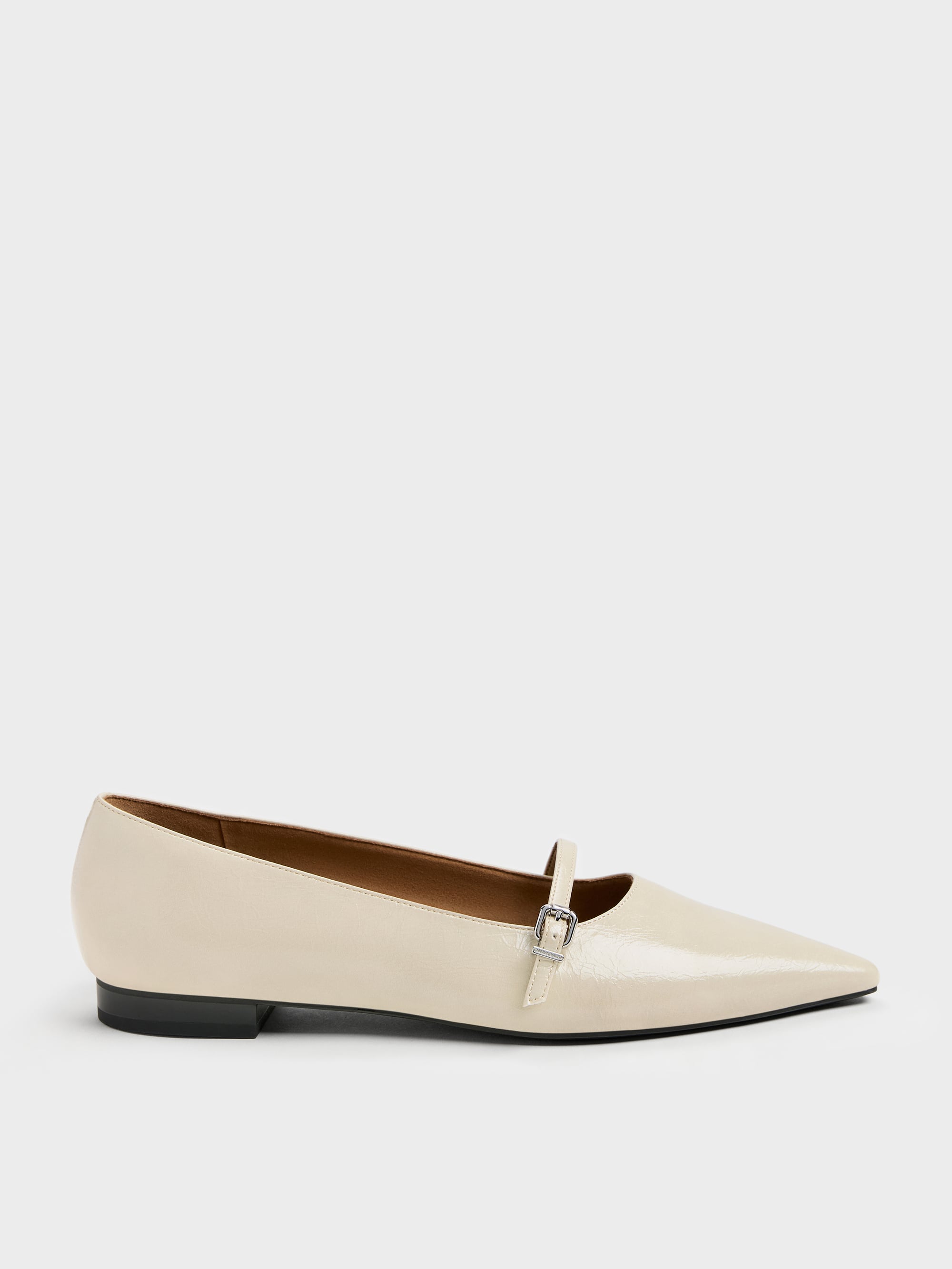 Beige Crinkle-Effect Pointed Ballet Flats - Beige - CHARLES & KEITH BE