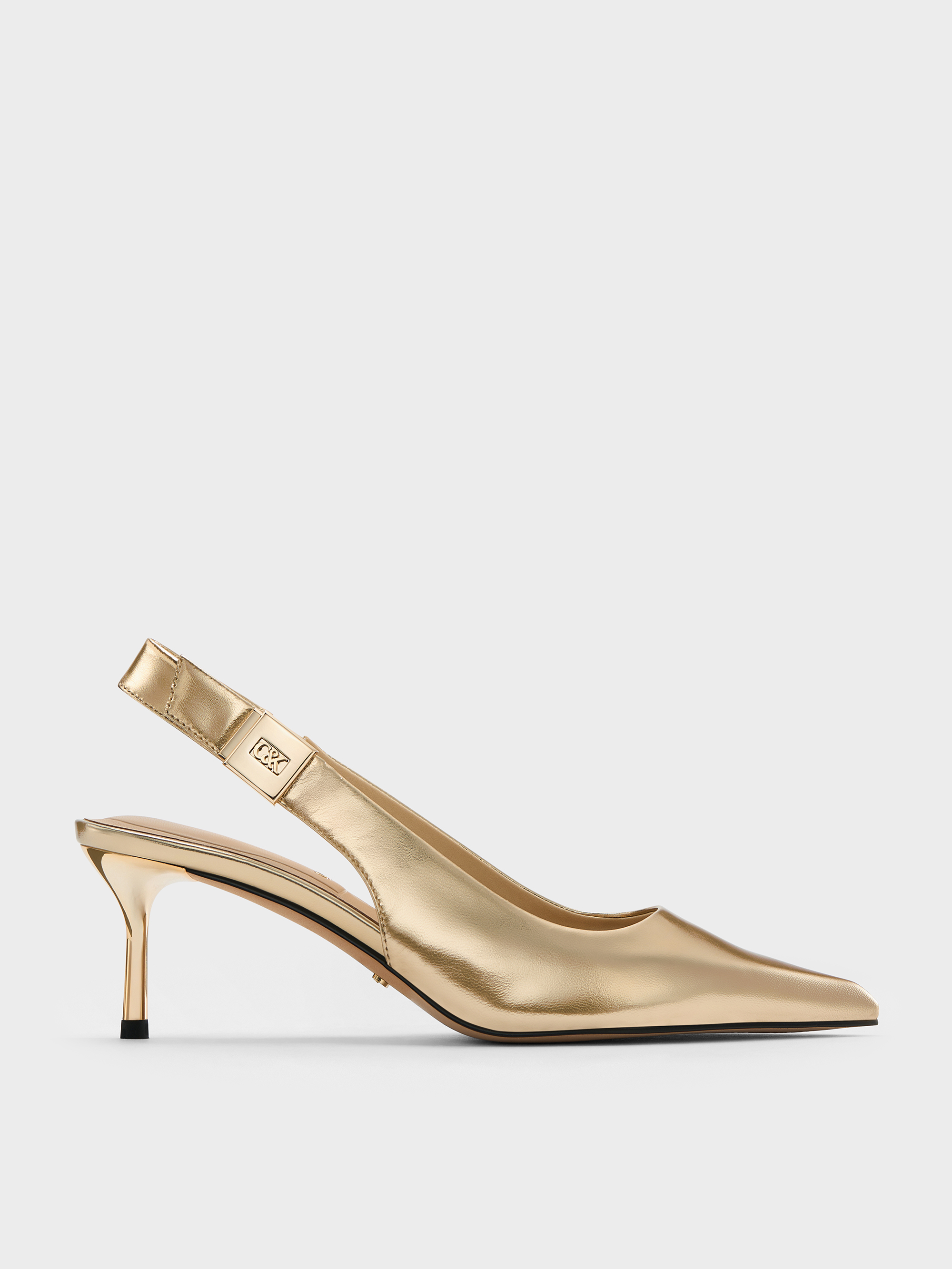 Charles & Keith - Escarpins en cuir métallisés à talon de chaton à bride arrière et bout pointu Cody - Charles & Keith - Modalova
